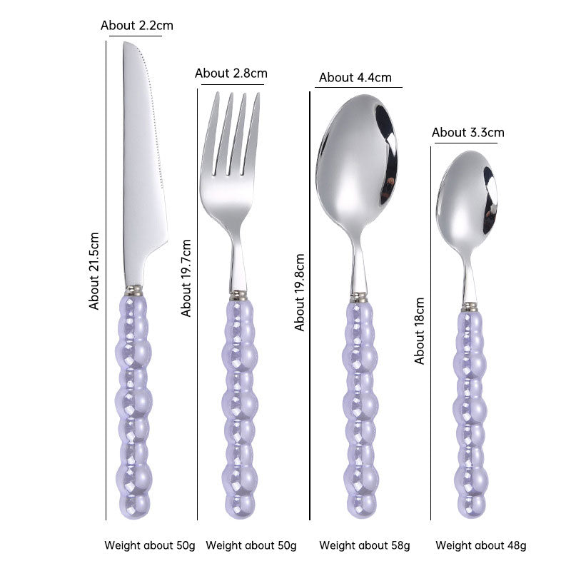 Ensemble de couverts élégant avec poignées en perles - Couverts en acier inoxydable
