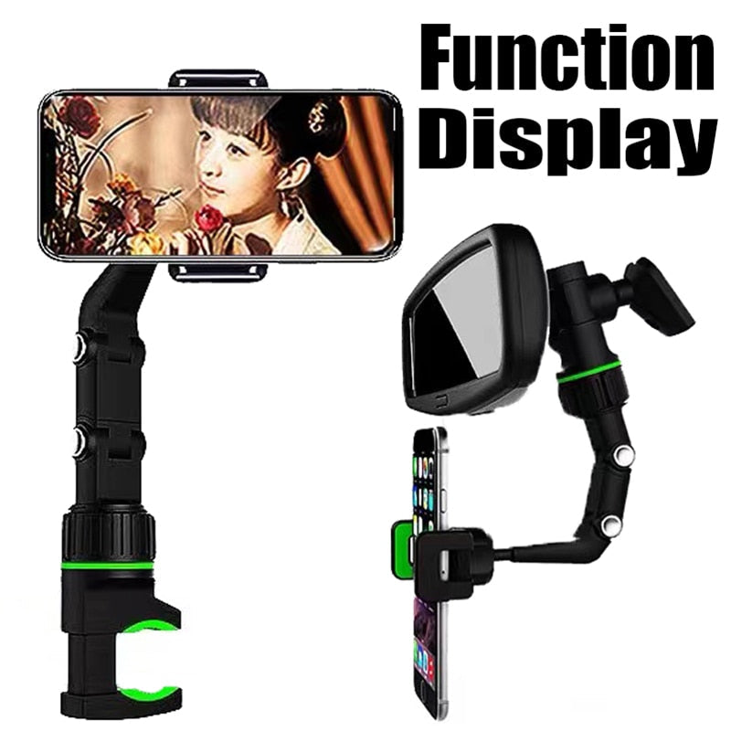 Car Phone Holder Multifunctional 360 Degree Rotatable Auto Rearview Mirror Seat Hanging Clip Bracket Cell Phone Holder for Car - Korvel