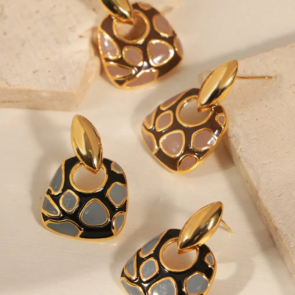 Geometric glazed enamel leopard print earrings fashionable and elegant accessories - Korvel