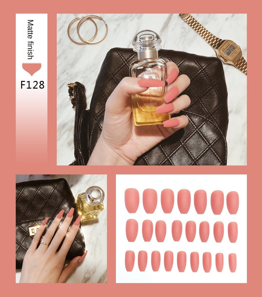 Premium Stiletto Press-On Nails with Glue - 24 Pieces