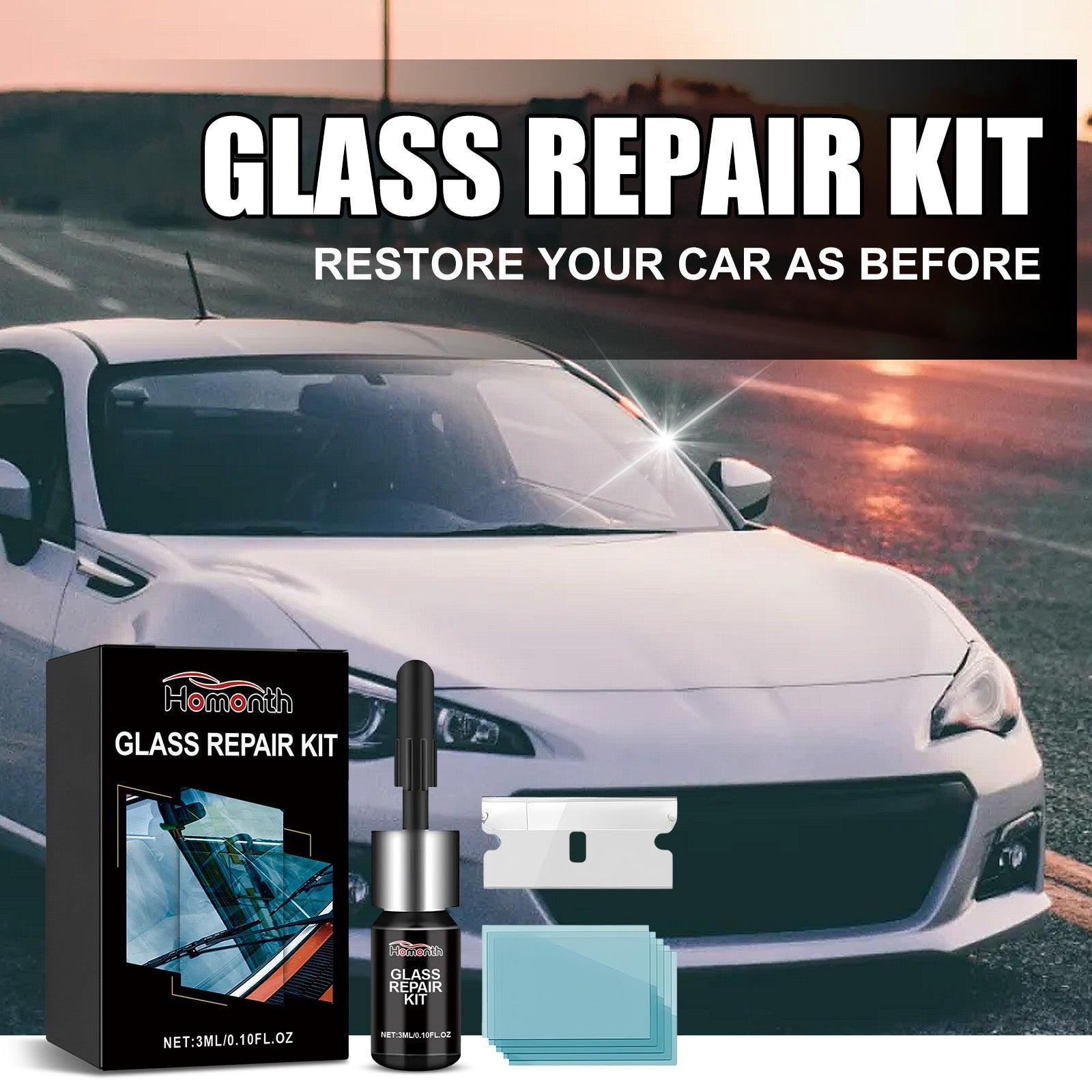 Glass Repair Kit, Auto Glass Cracks And Scratches Multi-Functional Adhesive Repair Solution - Korvel