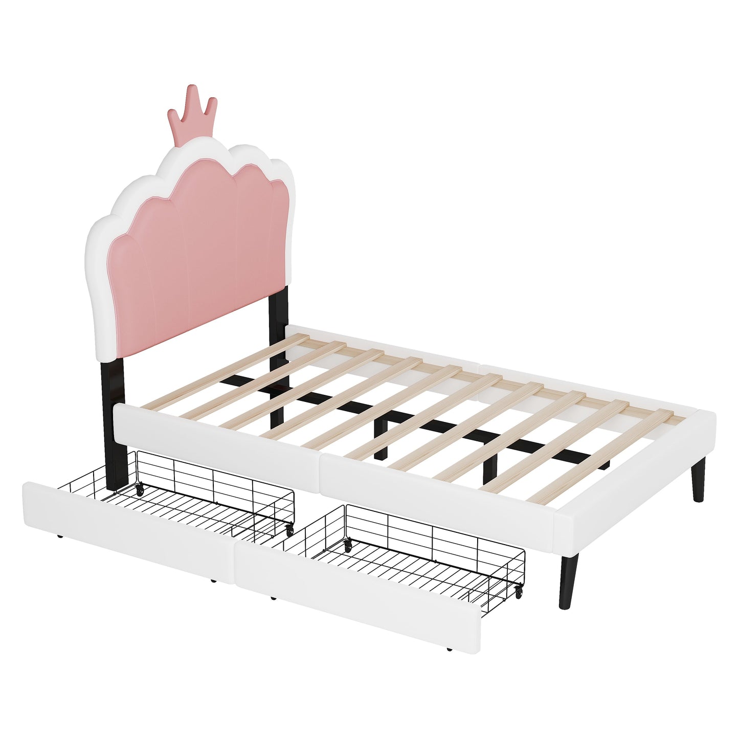 Twin Size Upholstered Princess Bed with Crown Headboard