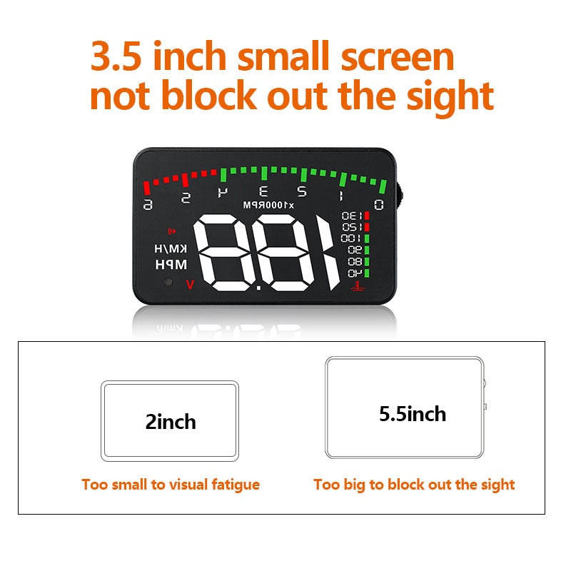 3.5 A900 HUD Head-Up Display Car-styling Hud Display Overspeed Warning Windshield Projector Alarm System Universal Auto - Korvel