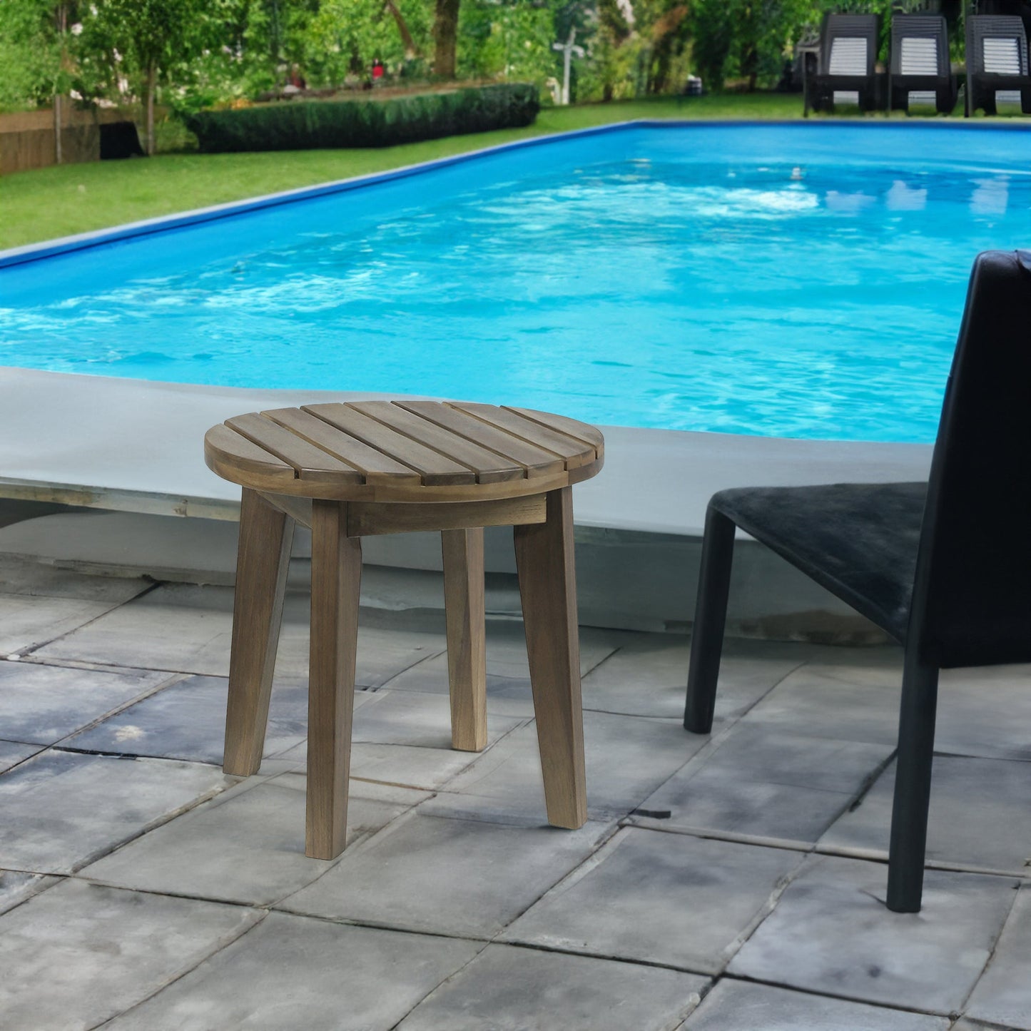 Outdoor 16" Acacia Wood Side Table, Gray Finish - Korvel
