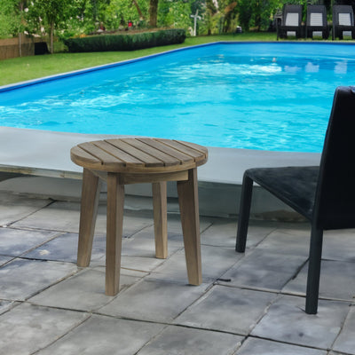 Outdoor 16" Acacia Wood Side Table, Gray Finish - Korvel