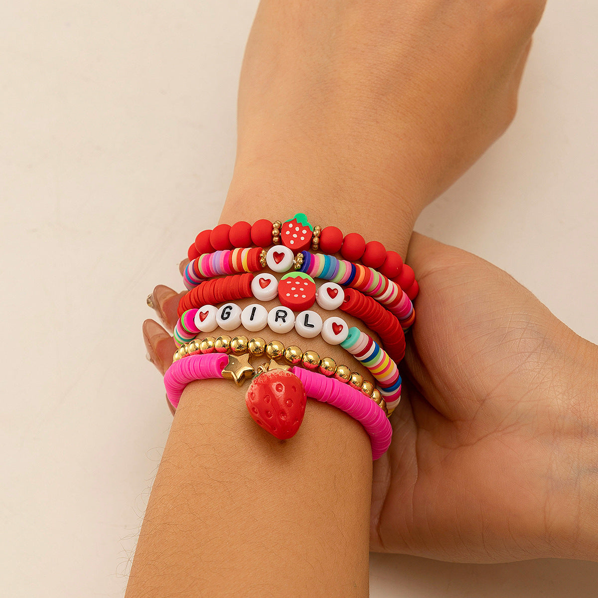 Colorful Bohemian Soft Ceramic Elastic LOVE Bead Bracelet