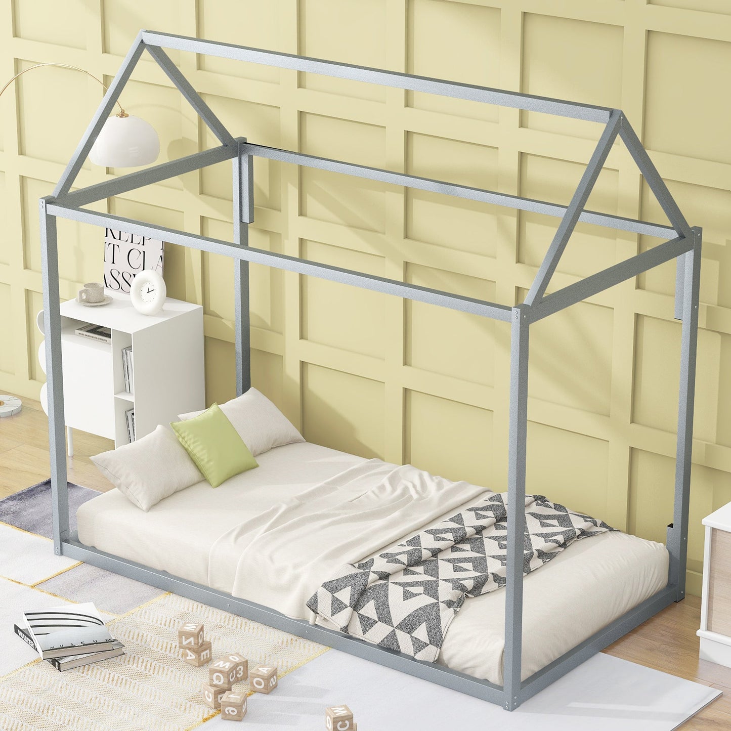 Metal House Shape Platform Bed - Twin Size