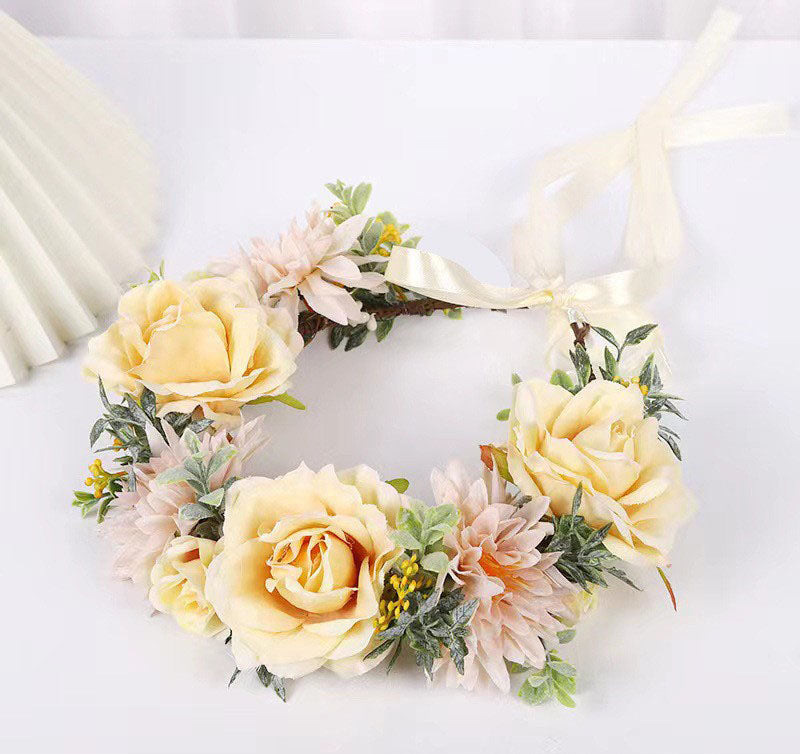 Simulated Rose Blossoms Adjustable Headwear Wreath Bridal Forest Flower Wedding Photography Scale Pretend - Korvel