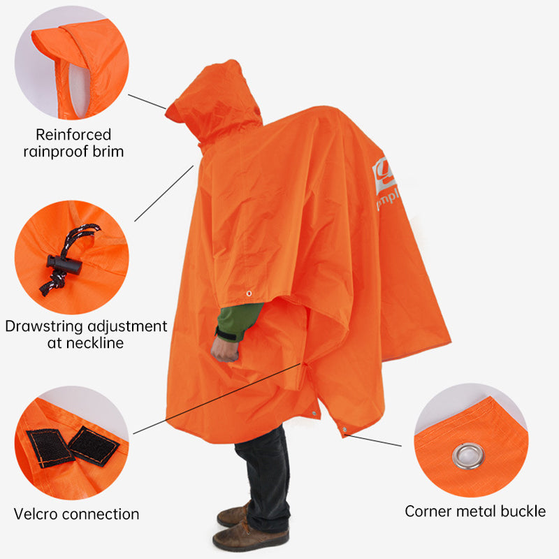 3 - in - 1 Waterproof Rain Poncho for Outdoor Use: Motorcycle, Camping, Hiking & Travel - Korvel