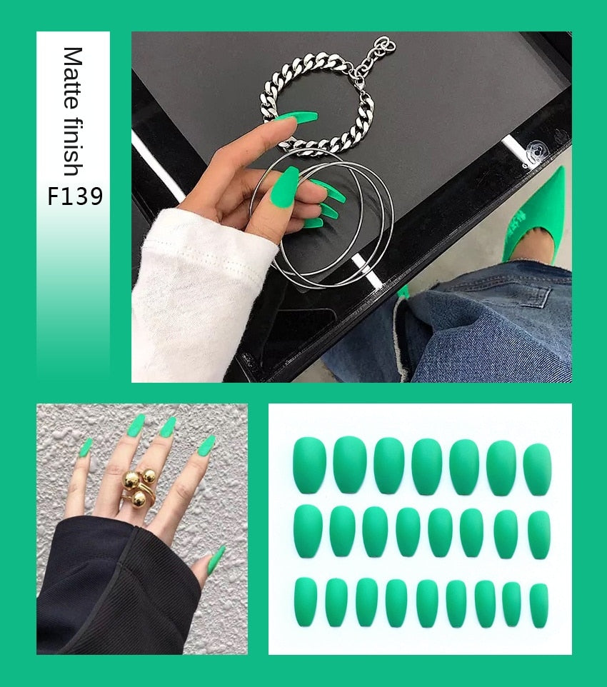 Premium Stiletto Press-On Nails with Glue - 24 Pieces