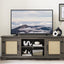 Vine TV stand console table, suitable for TVs under 70 inches, equipped with 2 storage shelves and 2 natural rattan doors, gray - Korvel