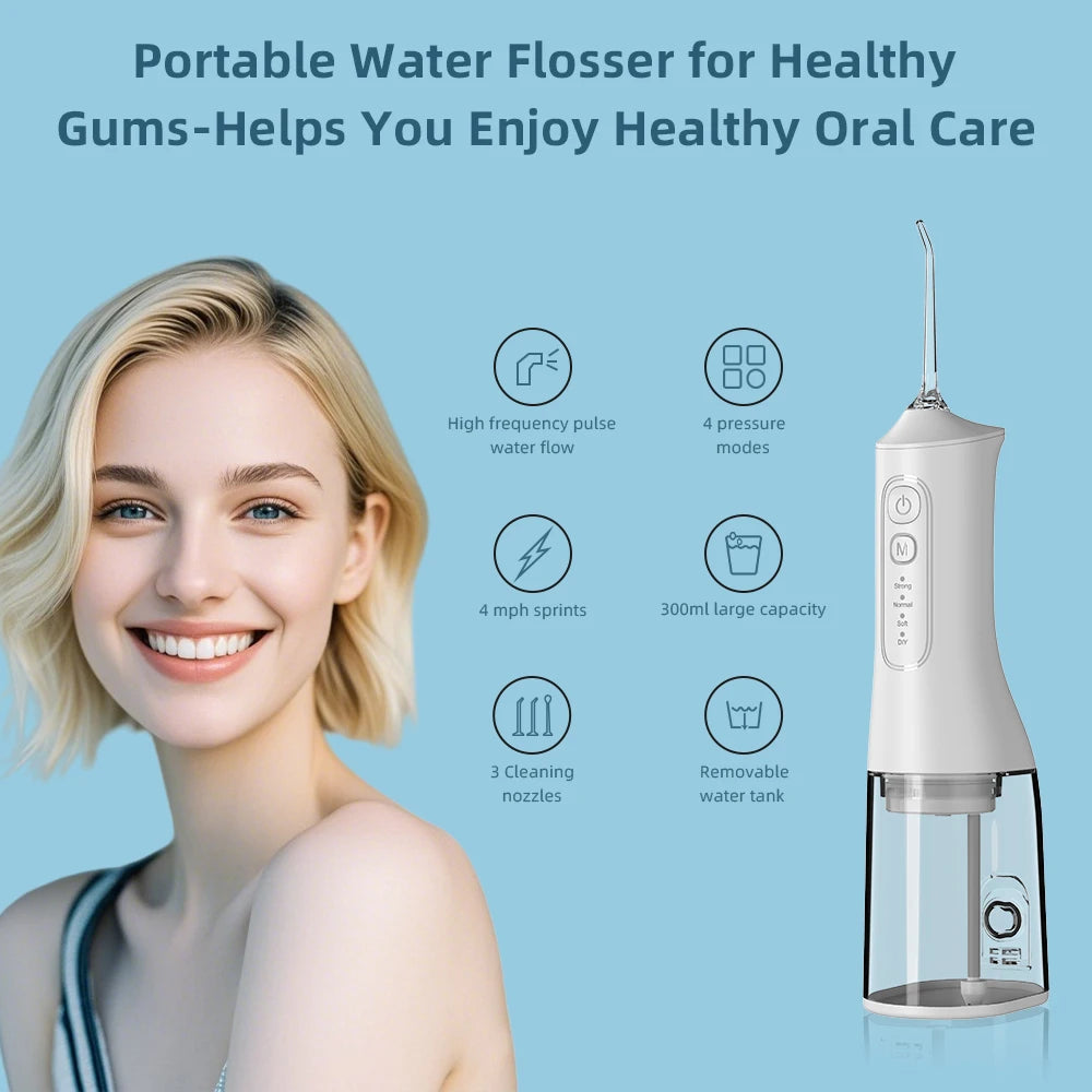 USB charging portable water flosser with four modes, 300ML water tank waterproof oral cleaner - Korvel