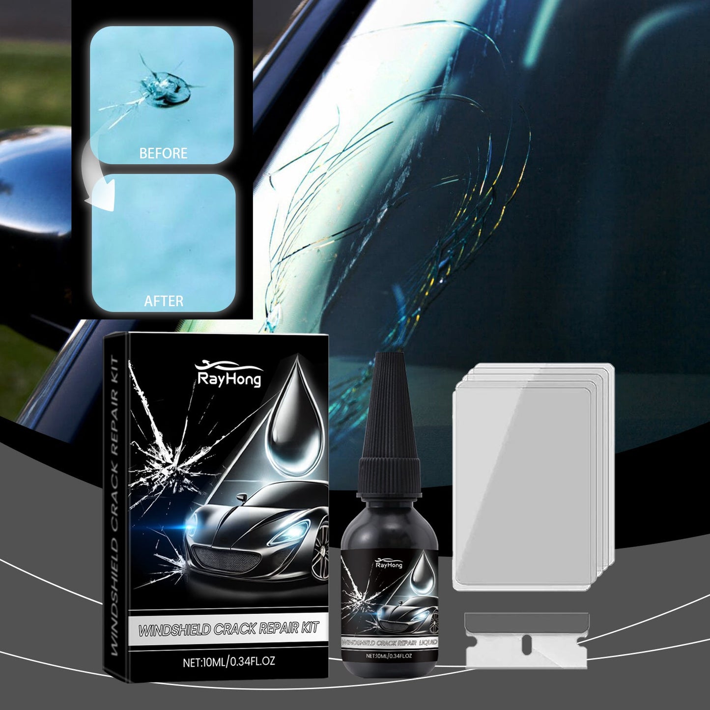 Premium Car Windshield Repair Fluid Set for Clear Vision
