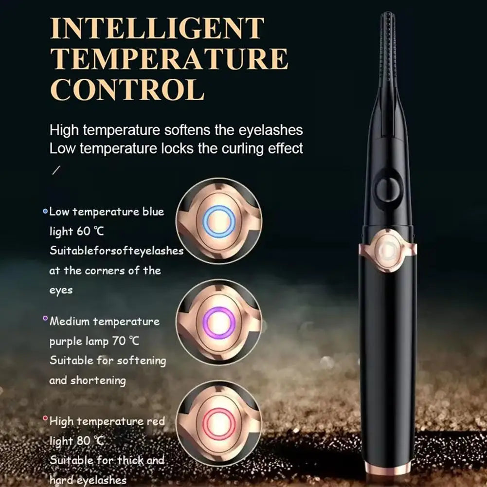 Rechargeable Mini Clip-Type USB Electric Heated Eyelash Temperature Modes Curler Makeup Hours Lasting 3 Long Tool Eye Women M1T2 - Korvel
