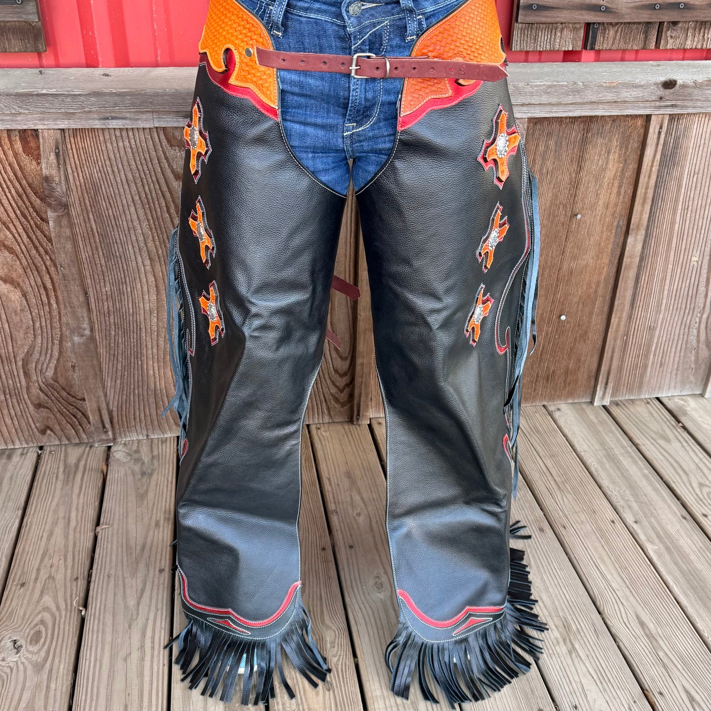 Chaps de bull riding pour adultes - Petit - Bleu/Noir/Argent