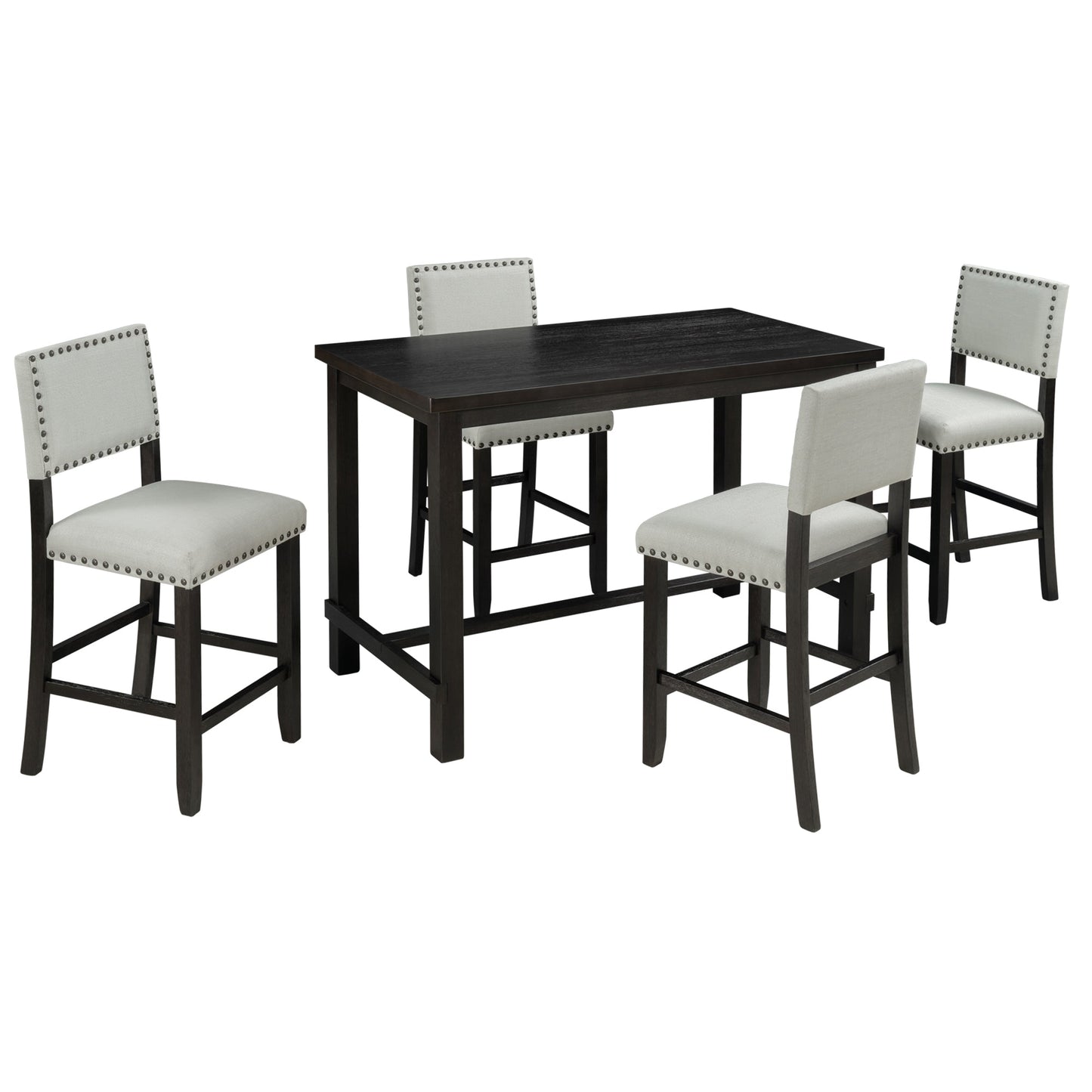 Conjunto de Comedor de Altura de Mostrador TREXM de 5 Piezas en Espresso y Beige