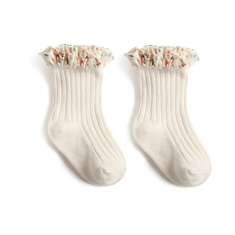 Korean Style Baby Socks with Floral Lace