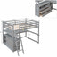 Full Size Loft Bed with Desk and Shelves - Gray