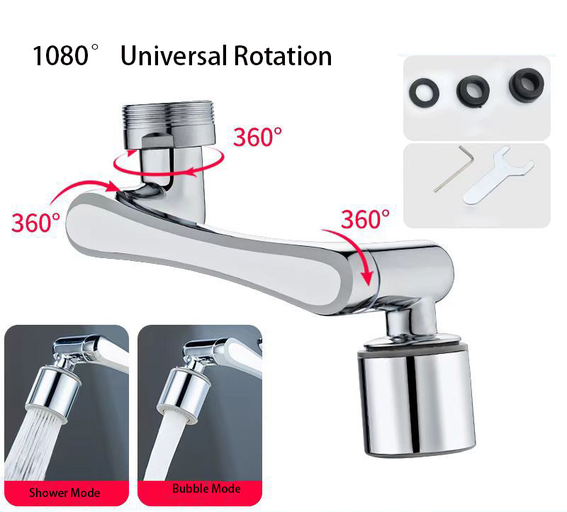1080 °/1440 ° New Mechanical Arm Double Outlet Bubbler Universal Extension Faucet Splash Proof Washing Faucet Extender - Korvel
