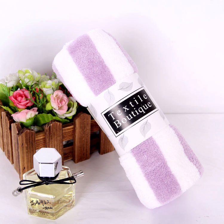 Premium Coral Fleece Bath Towel with Striped Edge