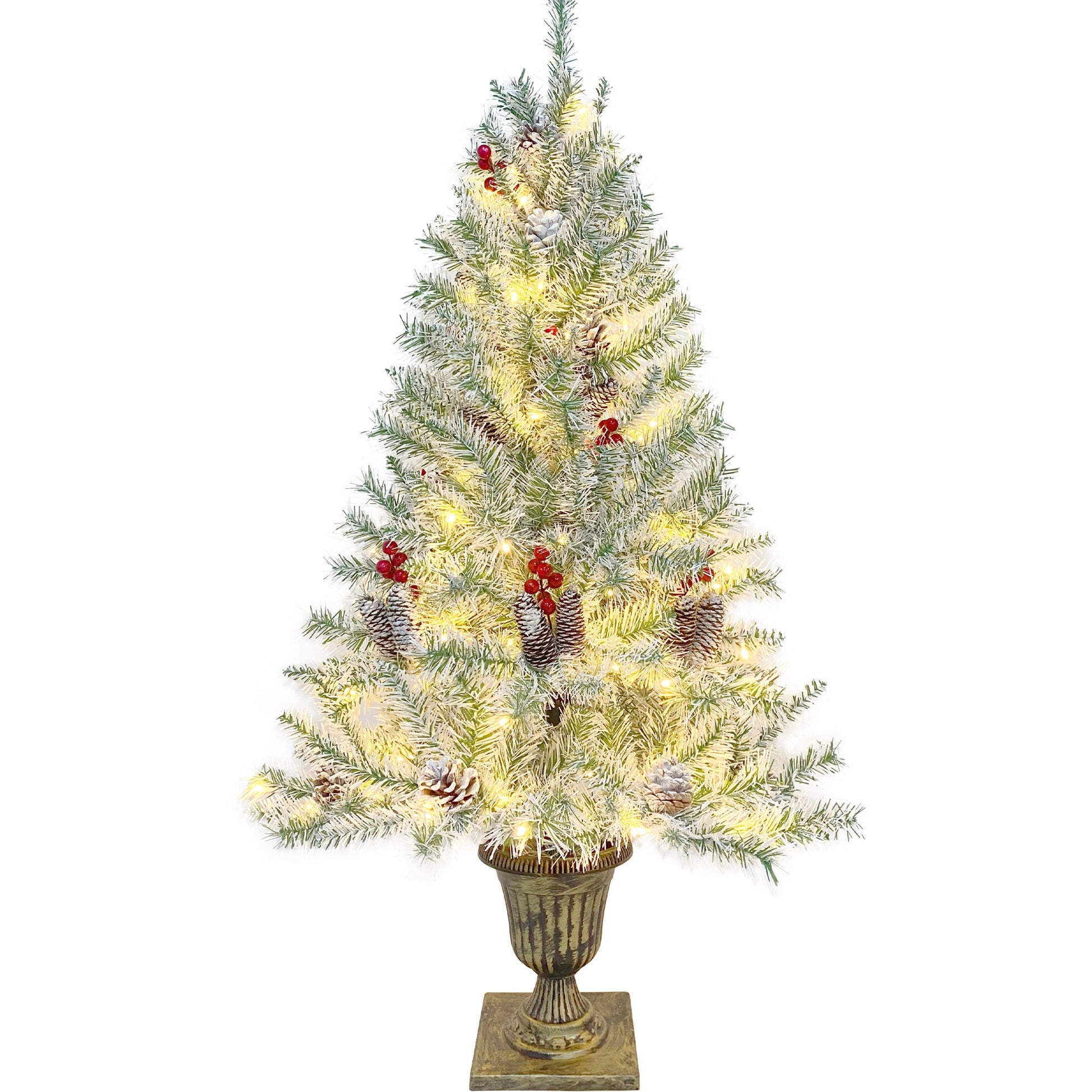 Pre-lit Xmas Tree Artificial Christmas 4-Piece Set,Garland, Wreath and Set of 2 Entrance Trees X-mas - Korvel