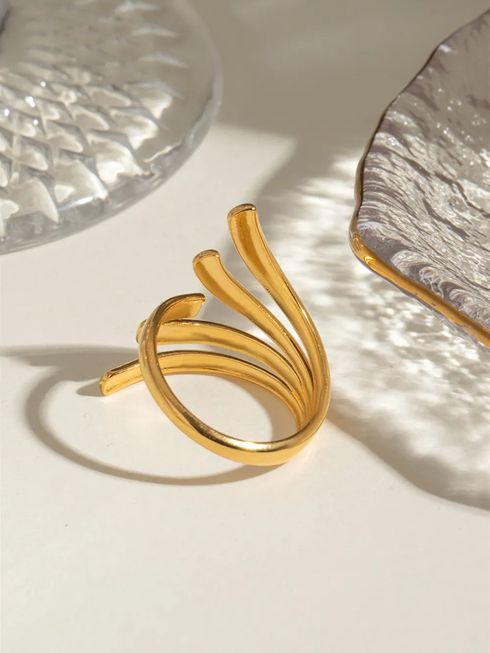 18K Gold-Plated Stainless Steel Irregular Open Ring - Korvel