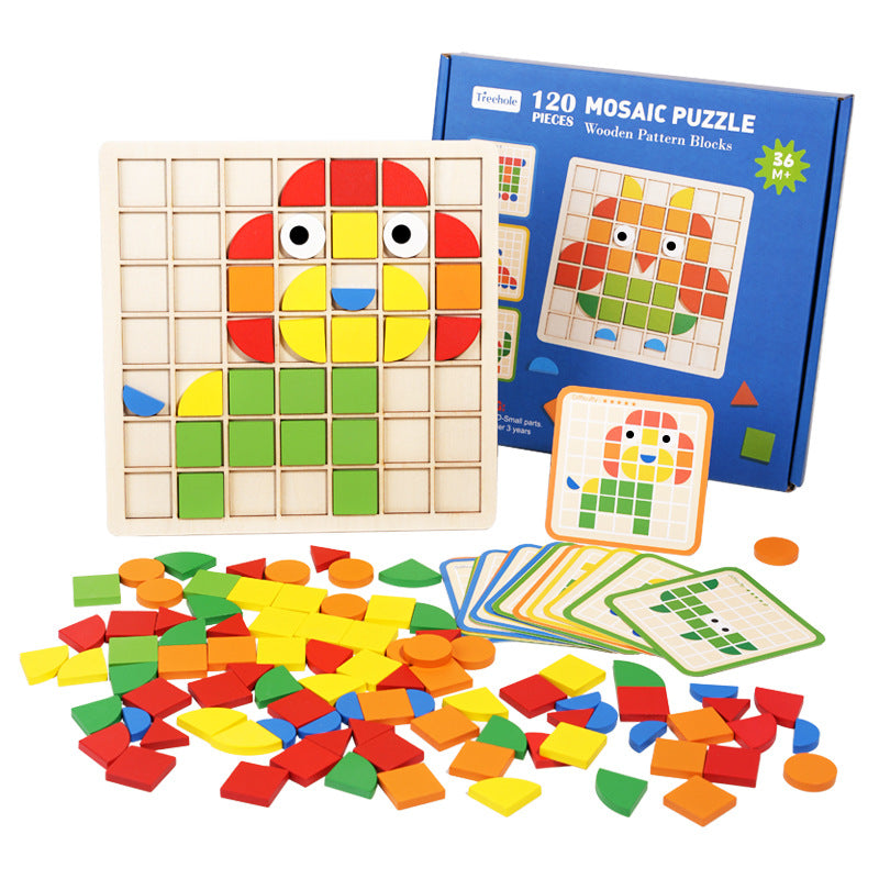 Wooden children's mosaic 3D building blocks, three-dimensional puzzle, children's color cognition, early education and puzzle game - Korvel