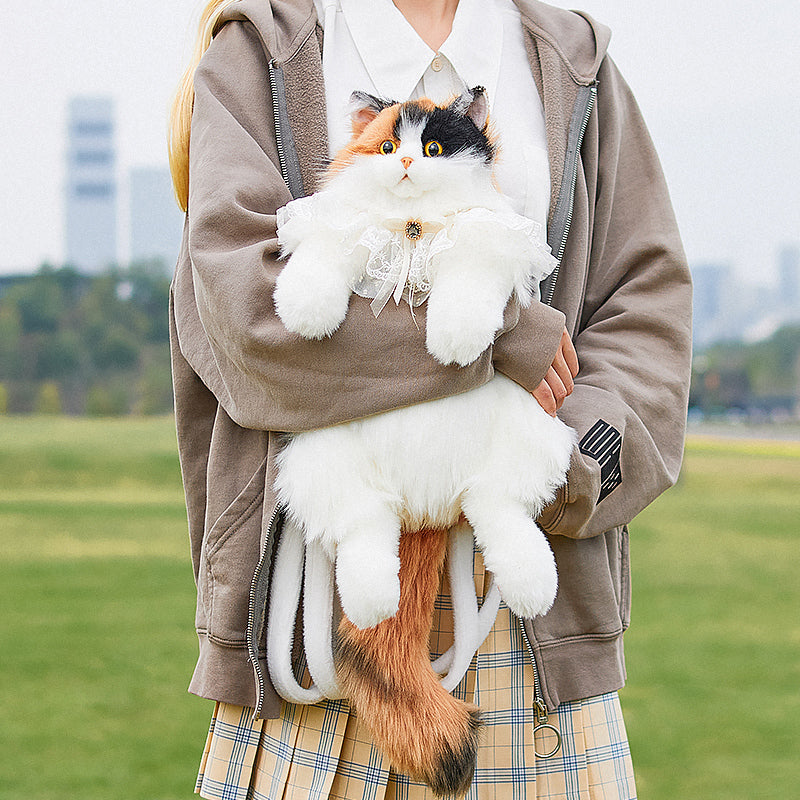 Unique Calico Cat Backpack, Doubles as a Plush Toy and Functional Bag - Korvel