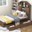 Twin Size Wood Platform Bed with House-shaped Storage Headboard and 2 Drawers Walnut - Korvel