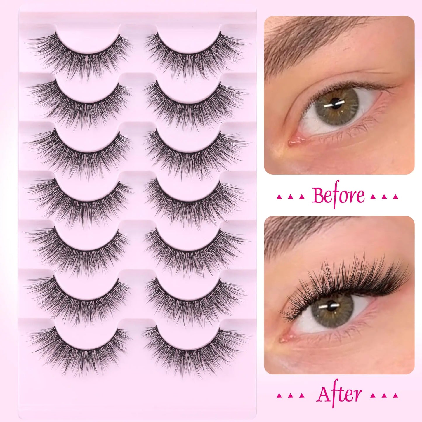 Wispy Natural Mink False Eyelashes - 7 Pairs Cat Eye Style