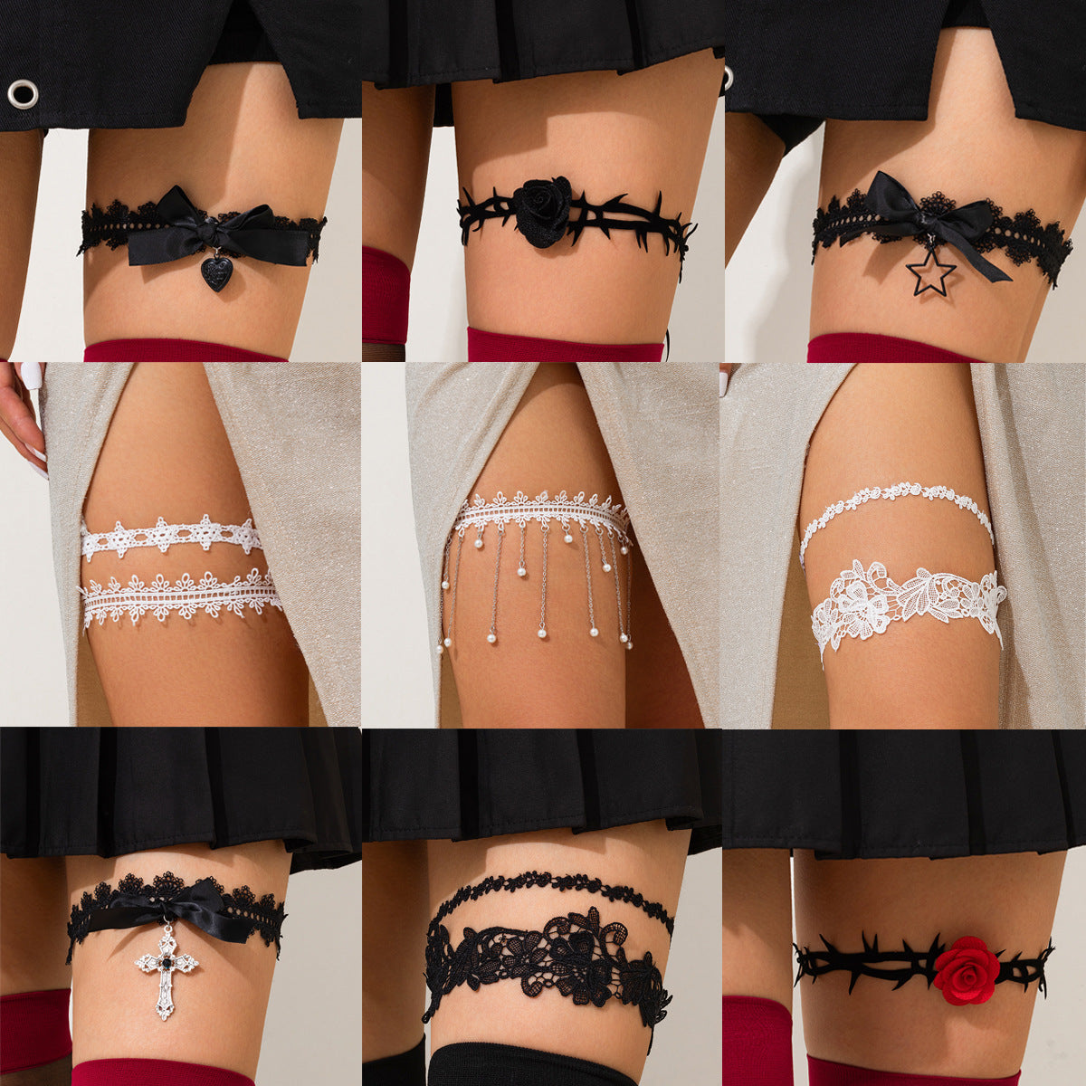 Sexy hot girl elastic band lace leg ring fashionable alloy ribbon tassel leg chain female - Korvel