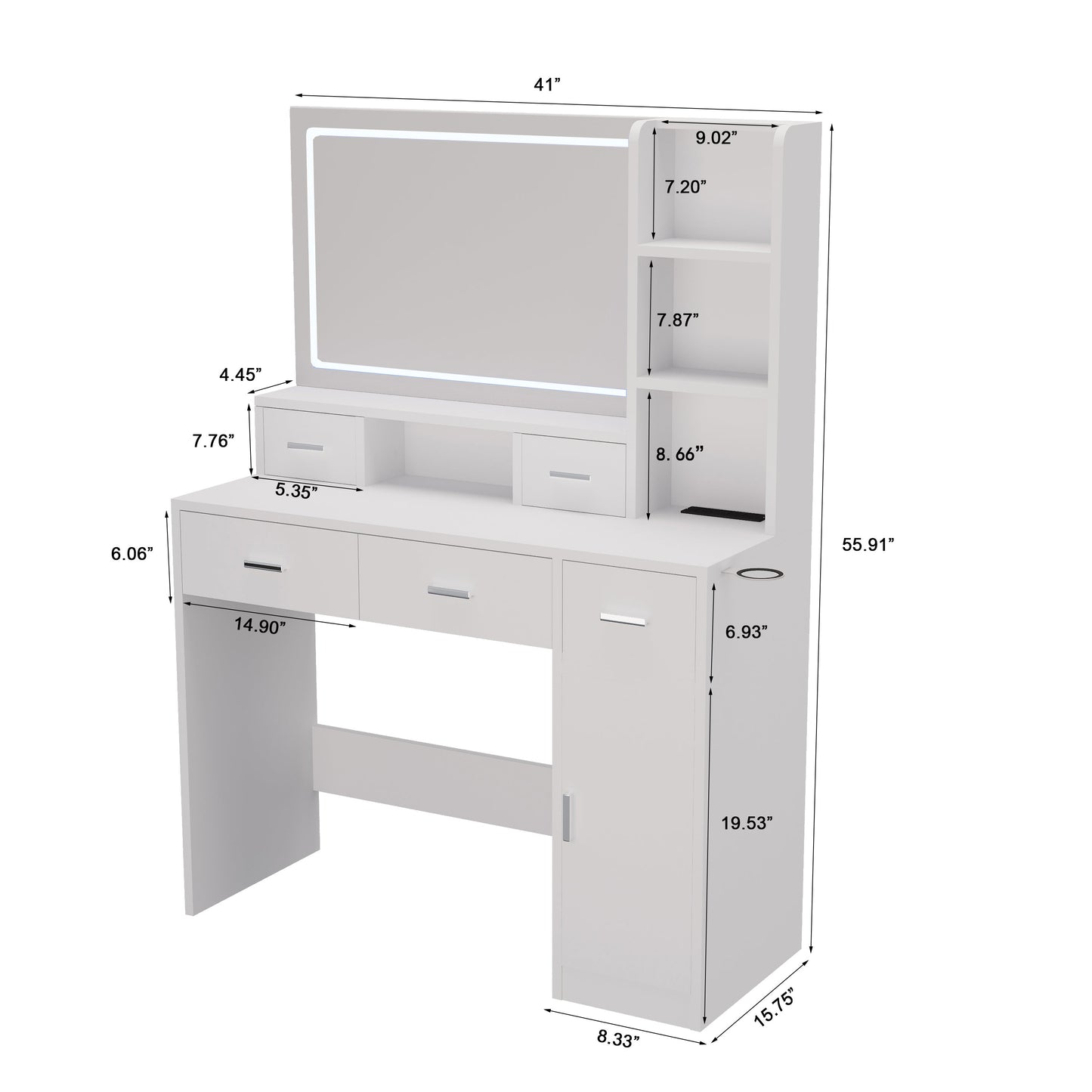 Smart mirror dressing table with drawers and storage cabinets, dressing table with bedroom dressing table, changing room - Korvel