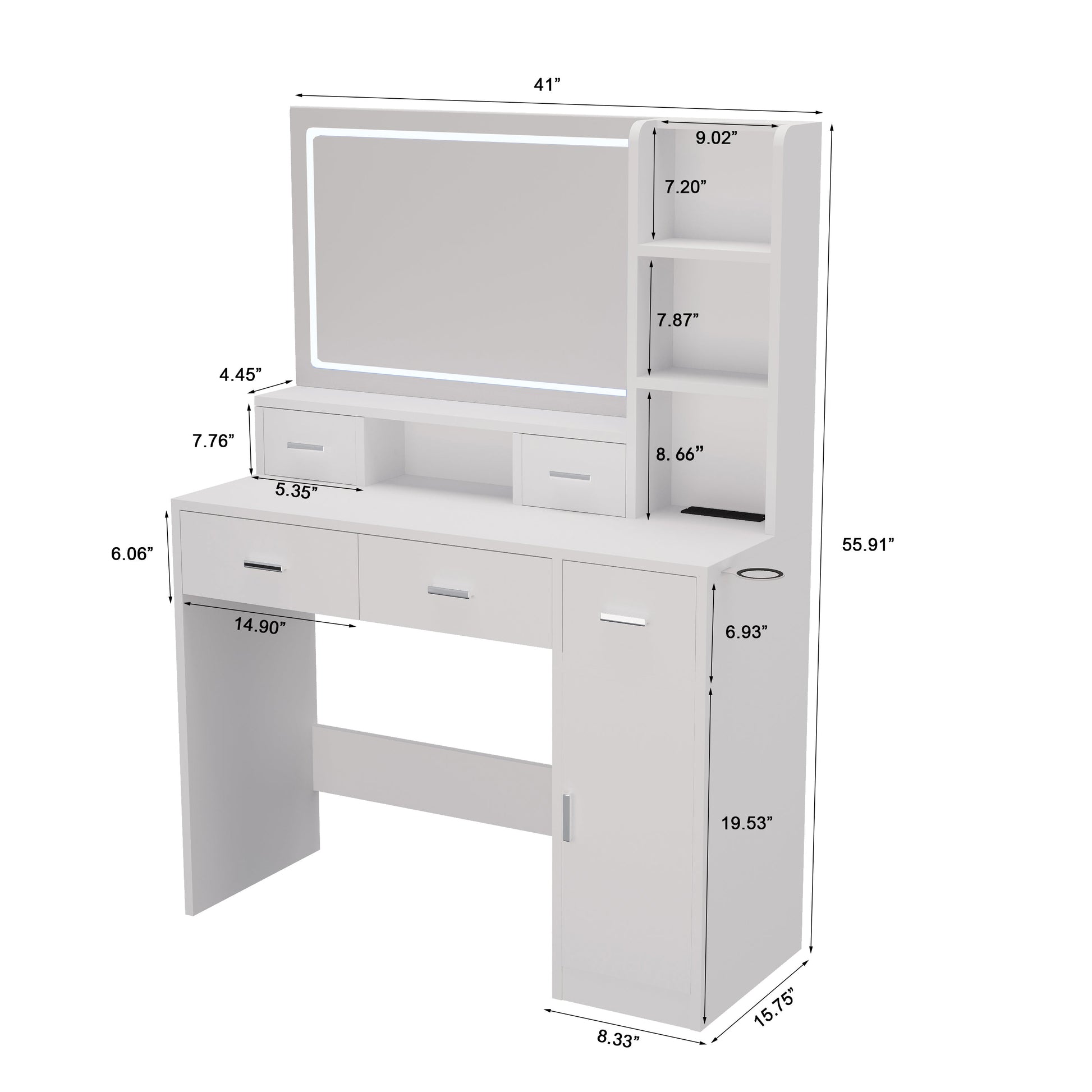 Smart mirror dressing table with drawers and storage cabinets, dressing table with bedroom dressing table, changing room - Korvel