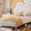 Twin Size Upholstered Cloud-Shape Bed ,Velvet Platform Bed with Headboard,No Box-spring Needed,Beige - Korvel