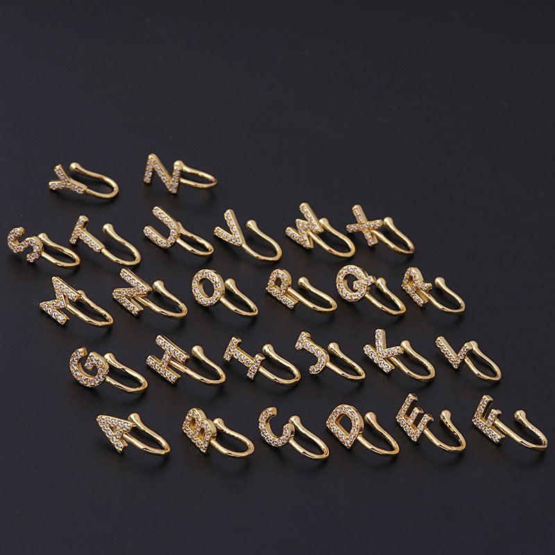 26 English letters micro inlaid zircon nose clip fake nose ring without hole puncture nose ornament - Korvel