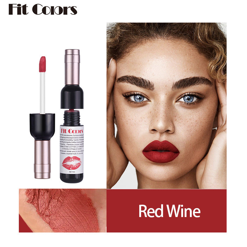 Fit Colors Red Wine Bottle Non-Stick Cup Matte Lip Gloss Matte Velvet Is Not Easy To Fade Lip Gloss Liquid Lipstick - Korvel