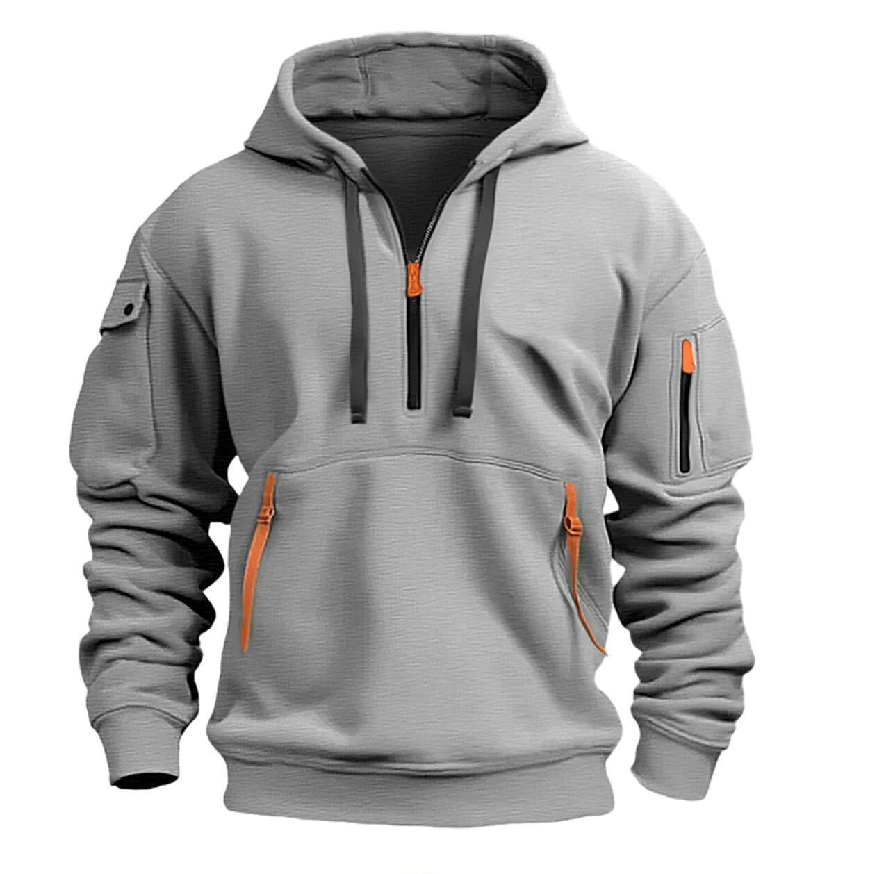 Half zip hoodie hooded sweatshirt with multiple pockets zipper pullover for men's sports and casual sweatshirt for men - Korvel