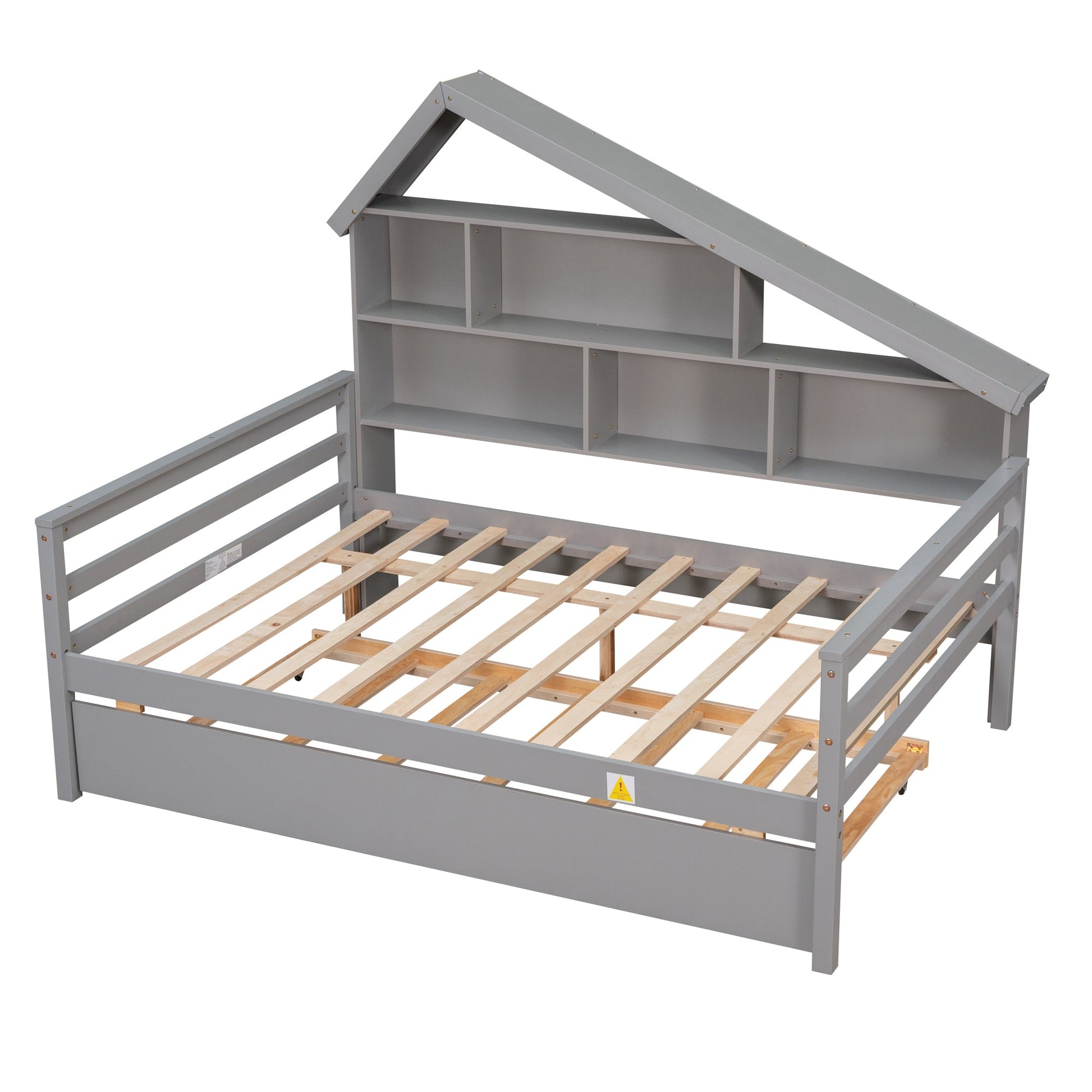 Full Size Platform Bed with Trundle and Shelves Gray - Korvel