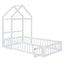 Wooden Twin Size Children's Bed with Detachable Headboard and Integrated Clothes Drying Rack, White - Korvel