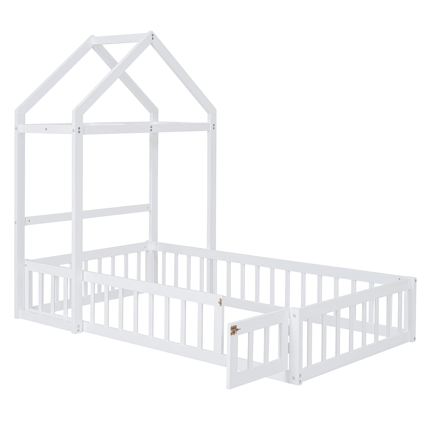 Wooden Twin Size Children's Bed with Detachable Headboard and Integrated Clothes Drying Rack, White - Korvel