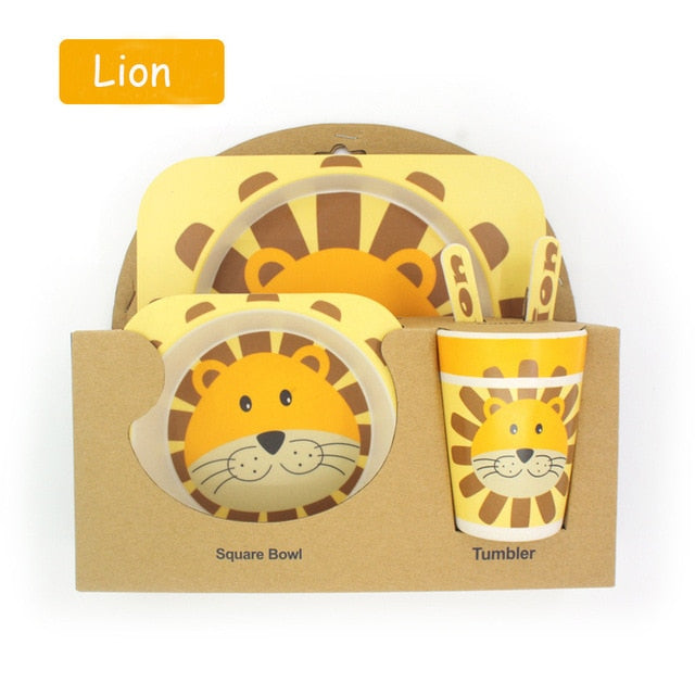 5pcs/set Children Baby Bamboo Fiber Tableware Baby Tableware Set Cartoon Animal Tableware Aet - Korvel