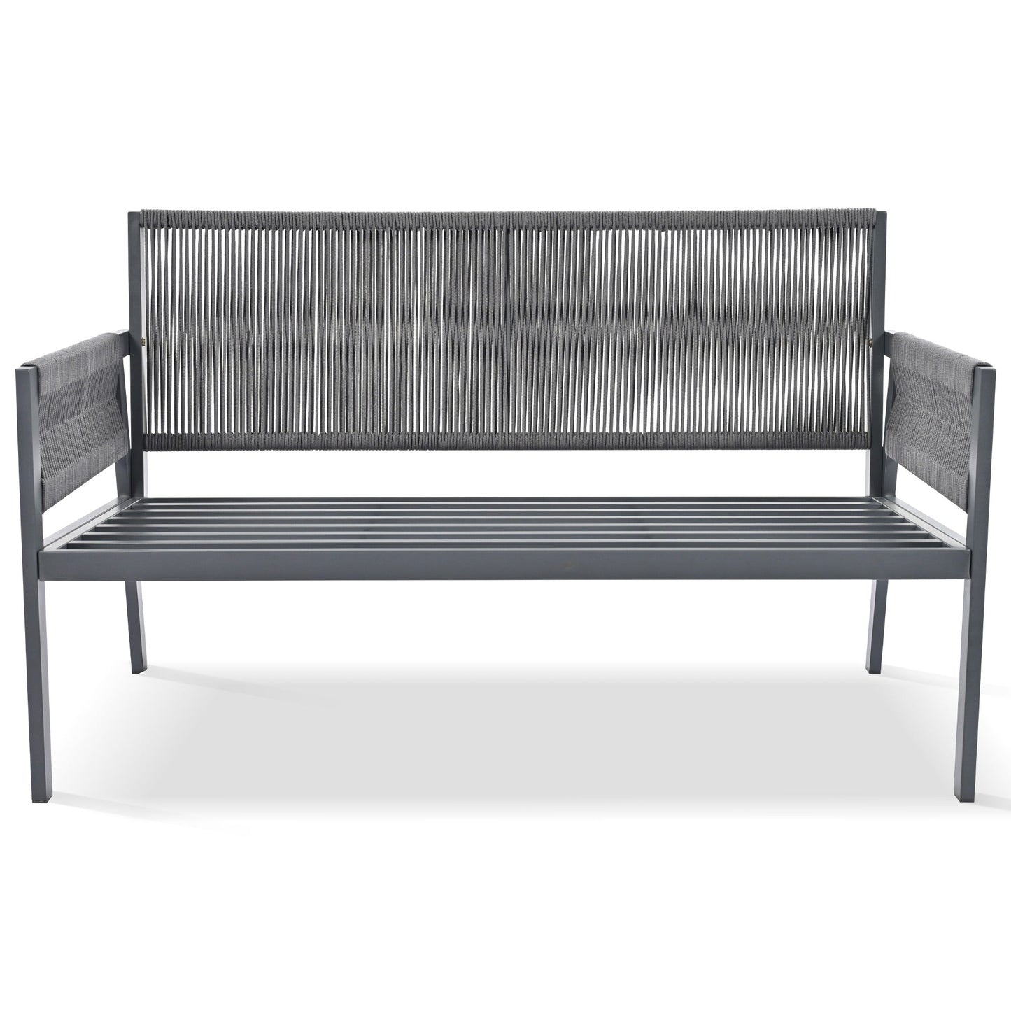 Outdoor Furniture with Tempered Glass Table Deep Seating with Thick Cushion for Backyard Porch Balcony (Grey) - Korvel
