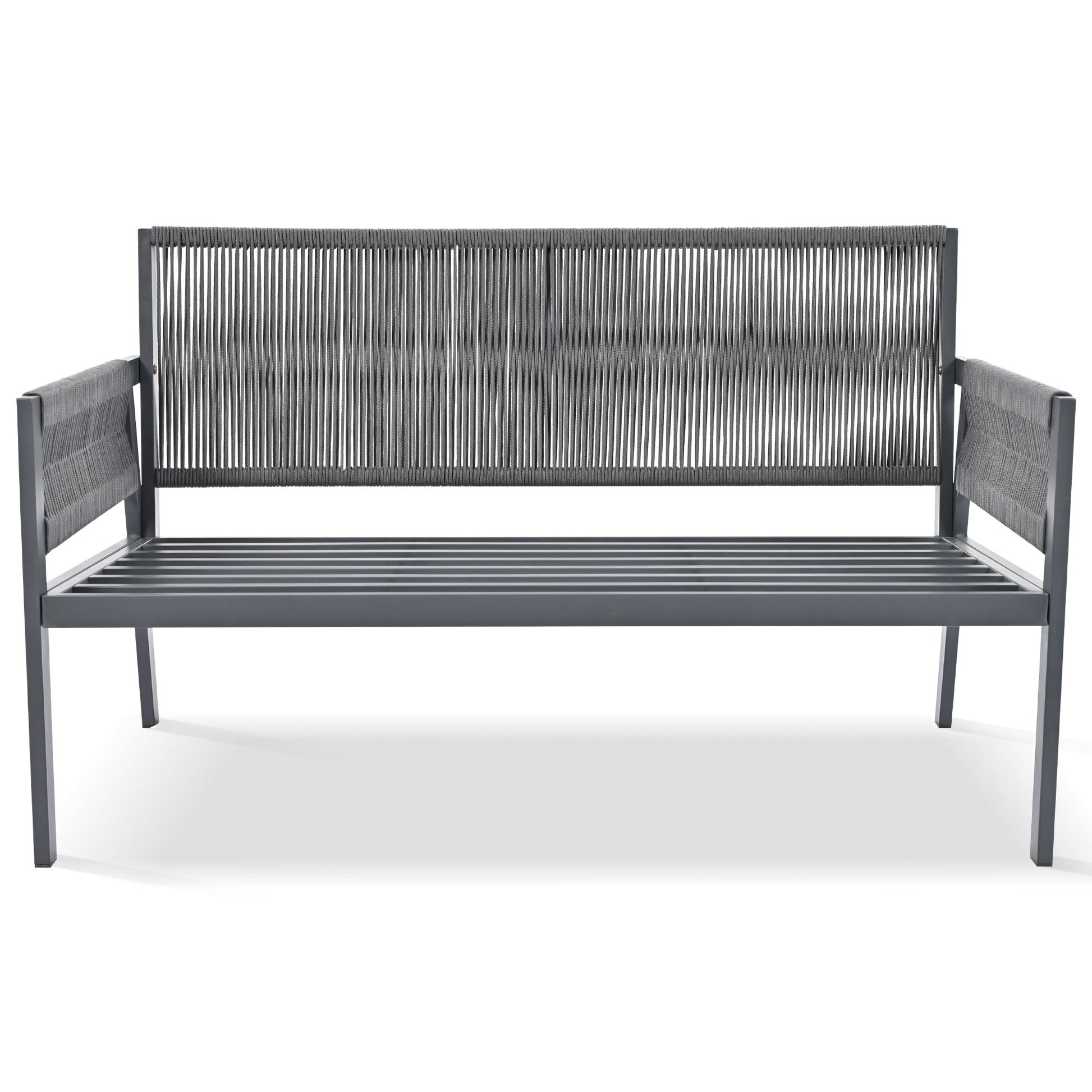 Outdoor Furniture with Tempered Glass Table Deep Seating with Thick Cushion for Backyard Porch Balcony (Grey) - Korvel