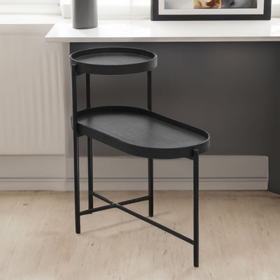2-Tier Black Side Table with Storage Sofa Table for Living Room Metal Frame & Wooden Desk End Table - Korvel