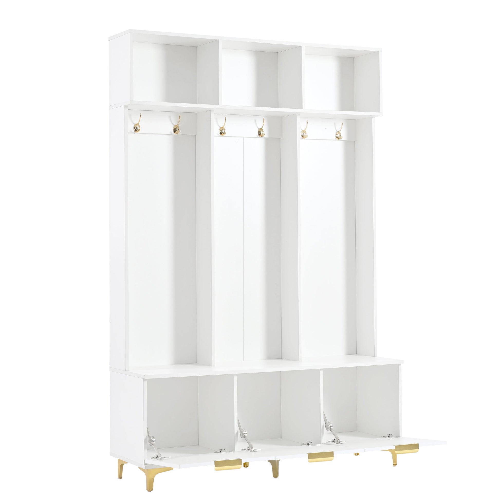 Large storage hall tree with bench, multifunctional storage platform, luxury clothes hanger equipped with 6 gold hooks - Korvel