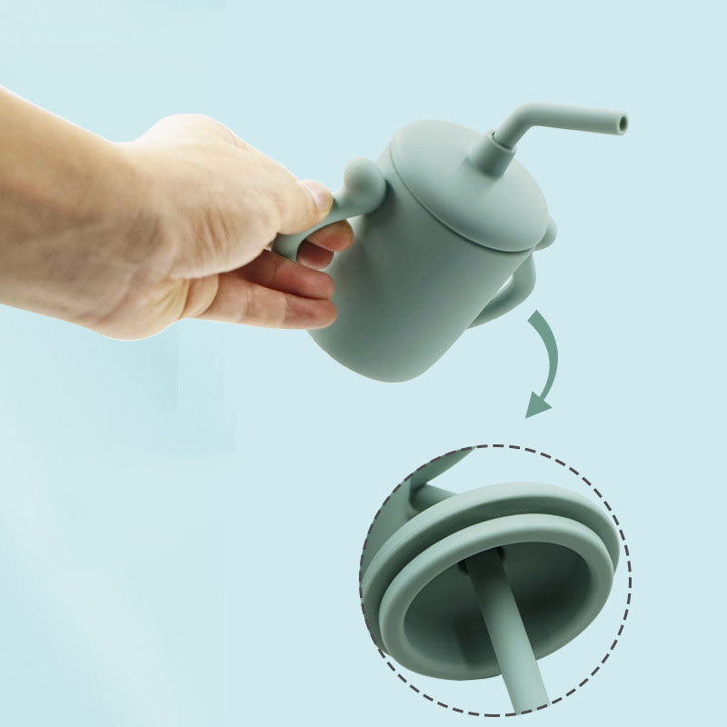 Children's Silicone Water Cup With Straw Silicone Anti-Drop Water Cup Leak-Proof Binaural Training Learning Drinking Cup - Korvel