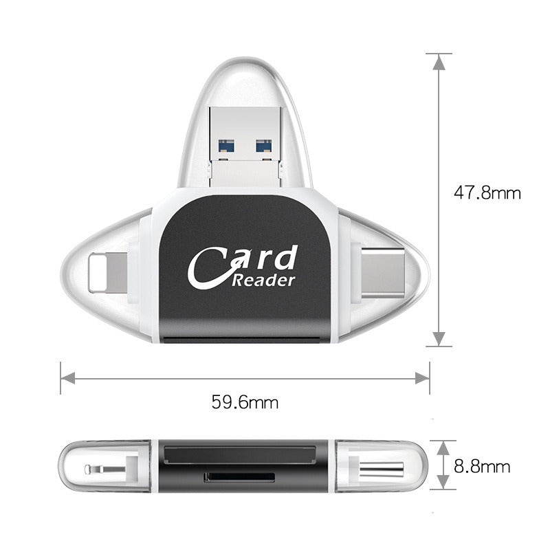Plug and play for Apple and Android phones multifunctional card reader four in one multifunctional TF card SD card - Korvel