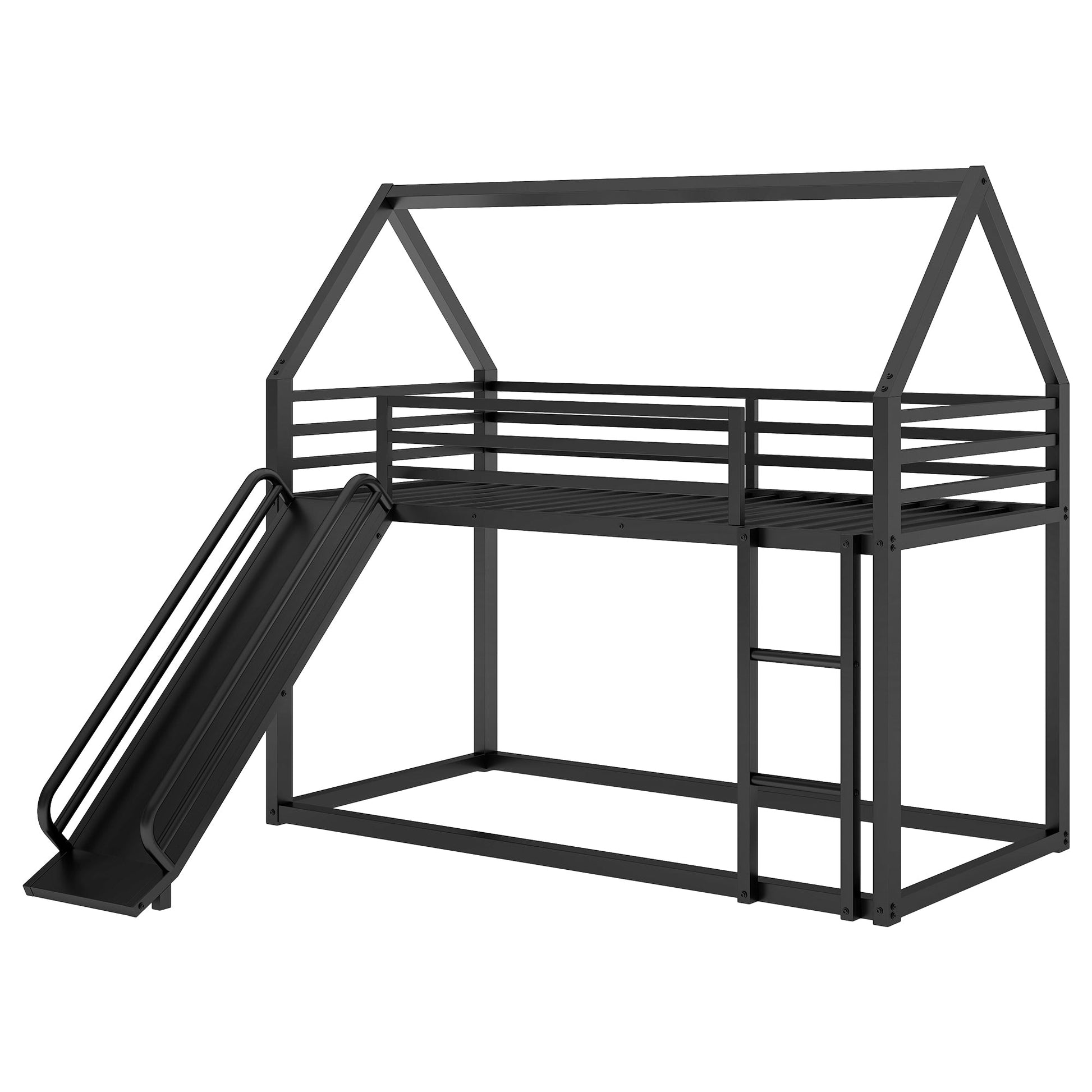 Twin over Twin House Bunk Bed with Ladder and Slide,Black - Korvel