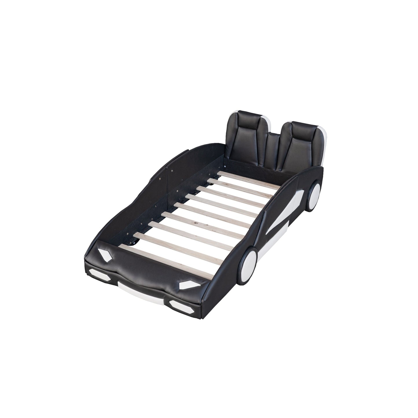 Twin Size Race Car-Shaped Platform Bed with Wheels - Black