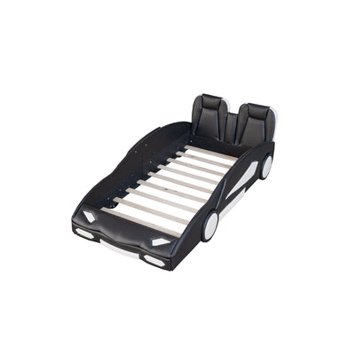 Twin Size Race Car-Shaped Platform Bed with Wheels - Black